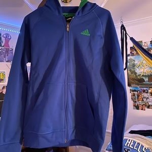 vintage blue and green adidas zip up sweatshirt!!